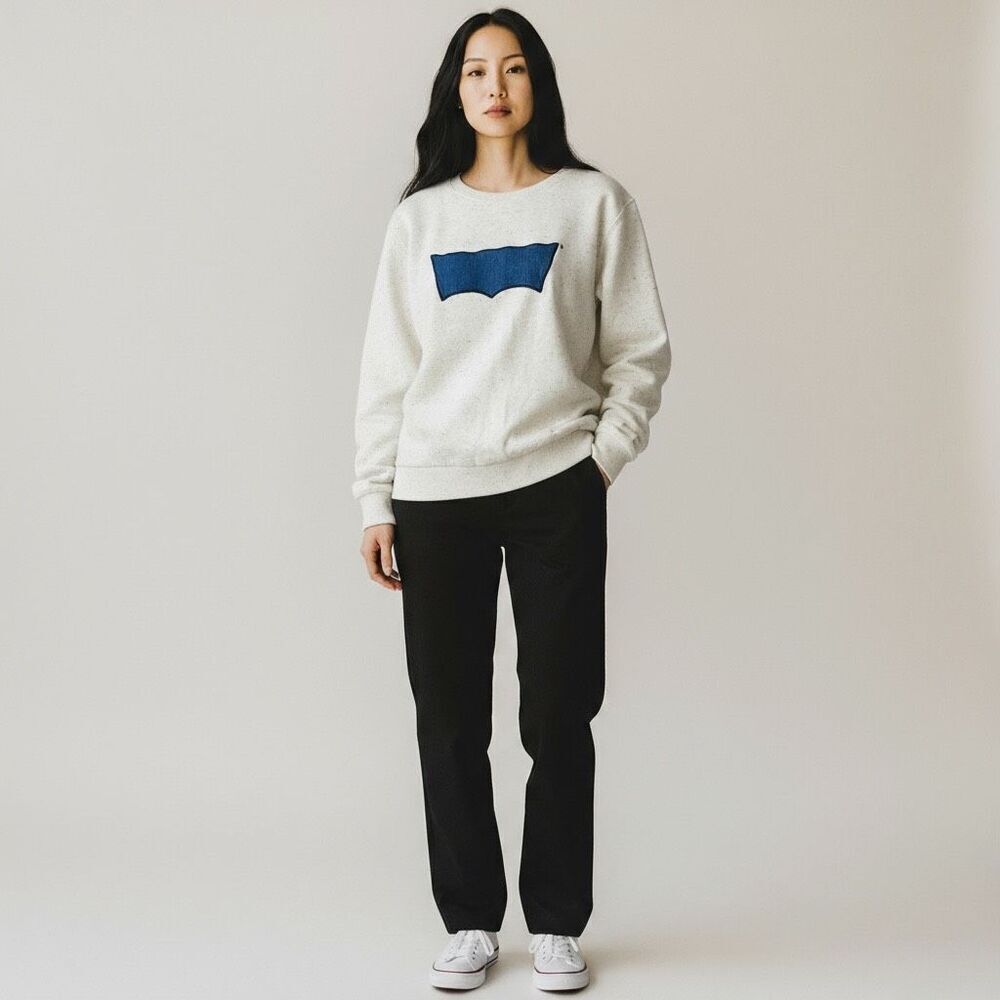 Vintage Levi’s White Confetti Crew Neck Pullover Cotton Sweatshirt size L